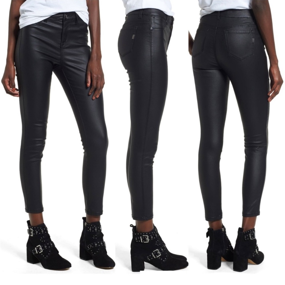 Nordstrom 1822 Denim High Waist Coated Leather Ankle‎ Skinny